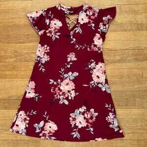 Living Doll plum purple floral flower short sleeve mini a-line dress small S b23